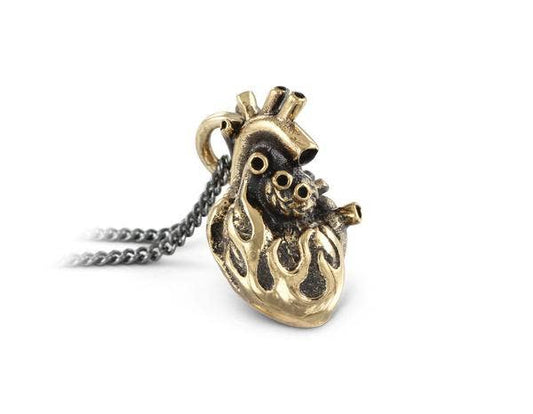 Jewelry - Flaming Anatomical Heart Necklace (Bronze)