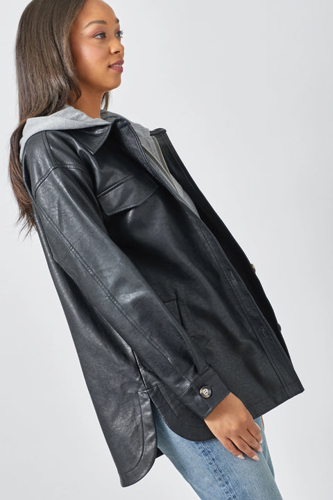 Jacket - Twofer Hoodie Leather Black