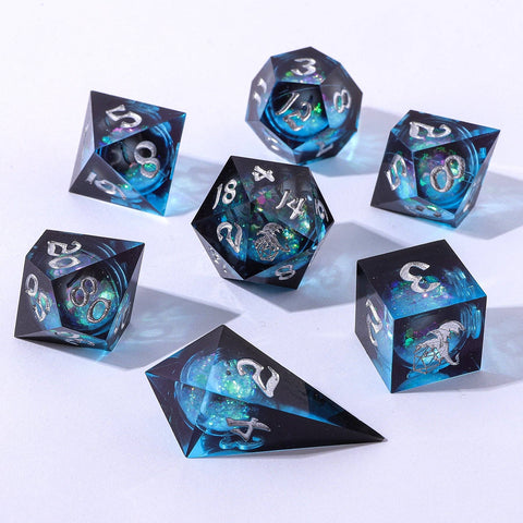Captured Magic Liquid Core Sharp Edge Resin Dice Set - Twilight Azure