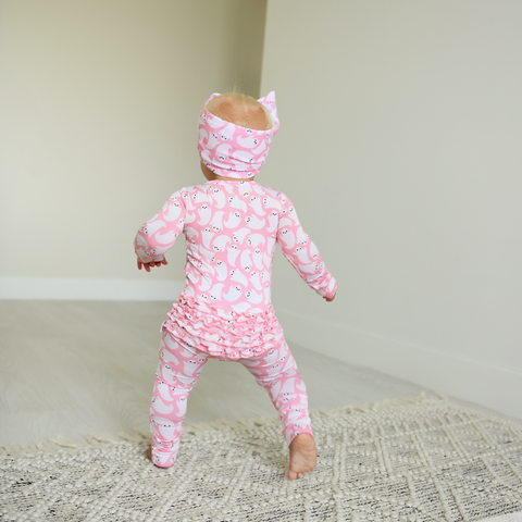 Last One - Size 3/6M: Coverall (Zipper) - Glinda Ghosts Ruffle Bamboo