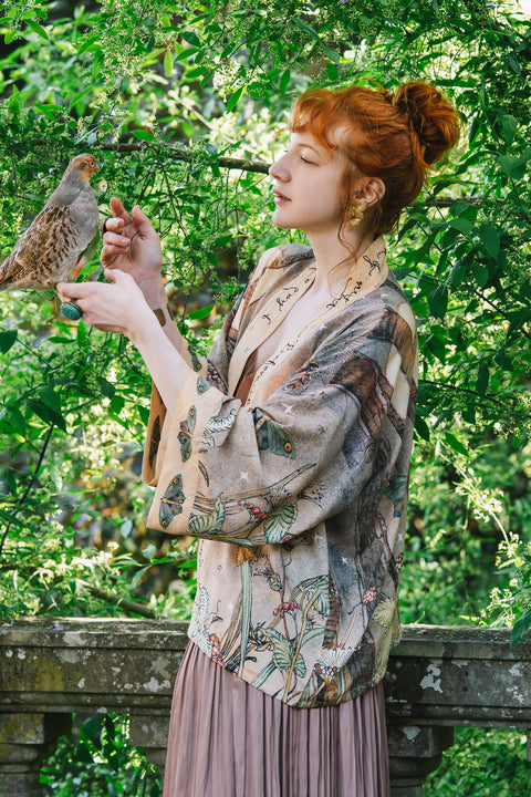 Cropped Kimono - Lovelight Pixie with Woodland Swallow & Stars
