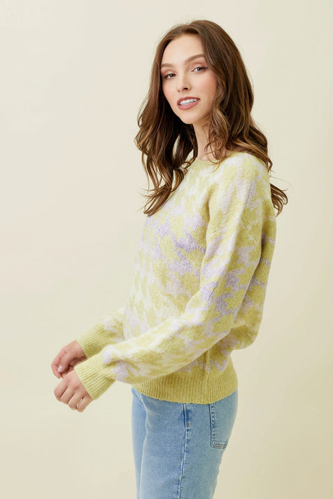 Sweater - Houndstooth Pullover Lime
