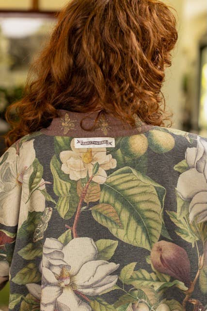 Fleece Cottage Cardigan Jacket - Fleur De Lune with Floral Print