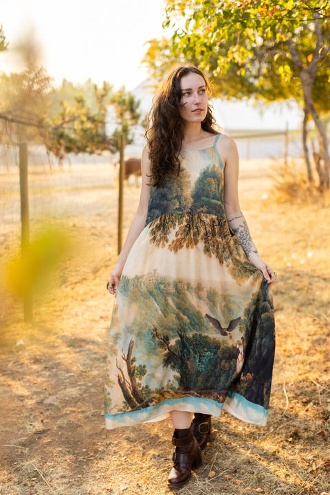 Bohéme Printed Long Maxi Slip Dress - Awakening with Landscape