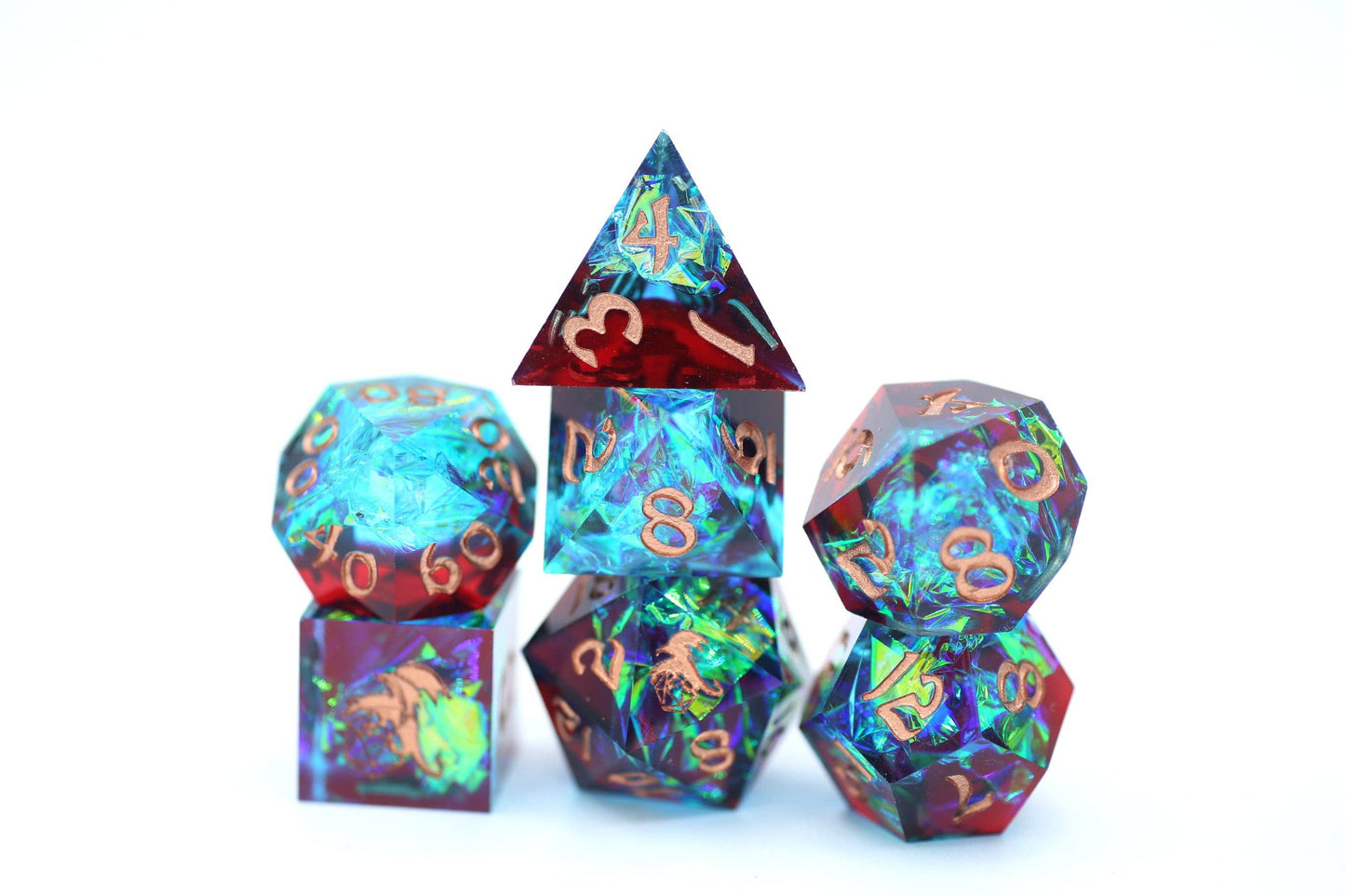 Captured Magic Hand Sanded Sharp Edge Resin Dice Set - Blue Red