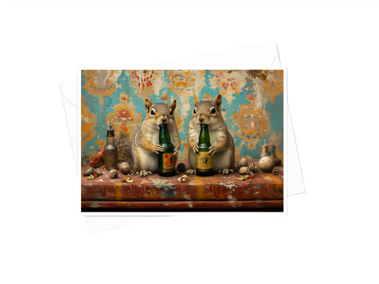 Greeting Card - Squirrels Drinking Party