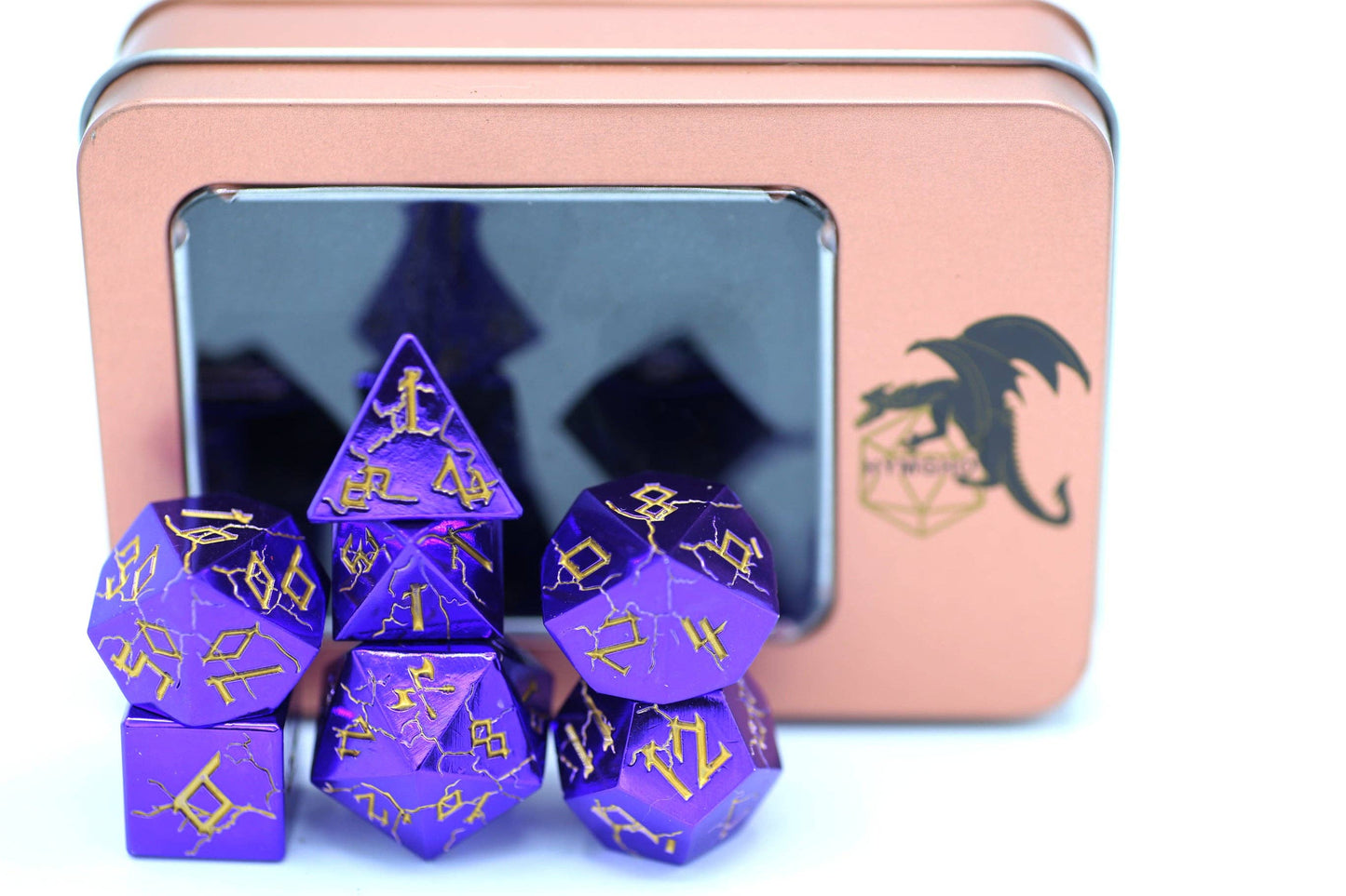 Metal Barbarian Dice Set - Purple Chrome With Gold