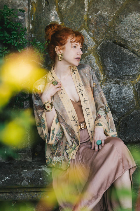 Cropped Kimono - Lovelight Pixie with Woodland Swallow & Stars
