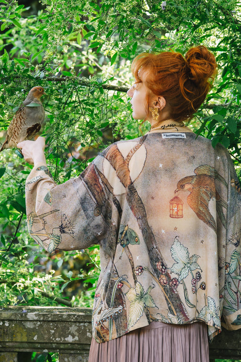 Cropped Kimono - Lovelight Pixie with Woodland Swallow & Stars