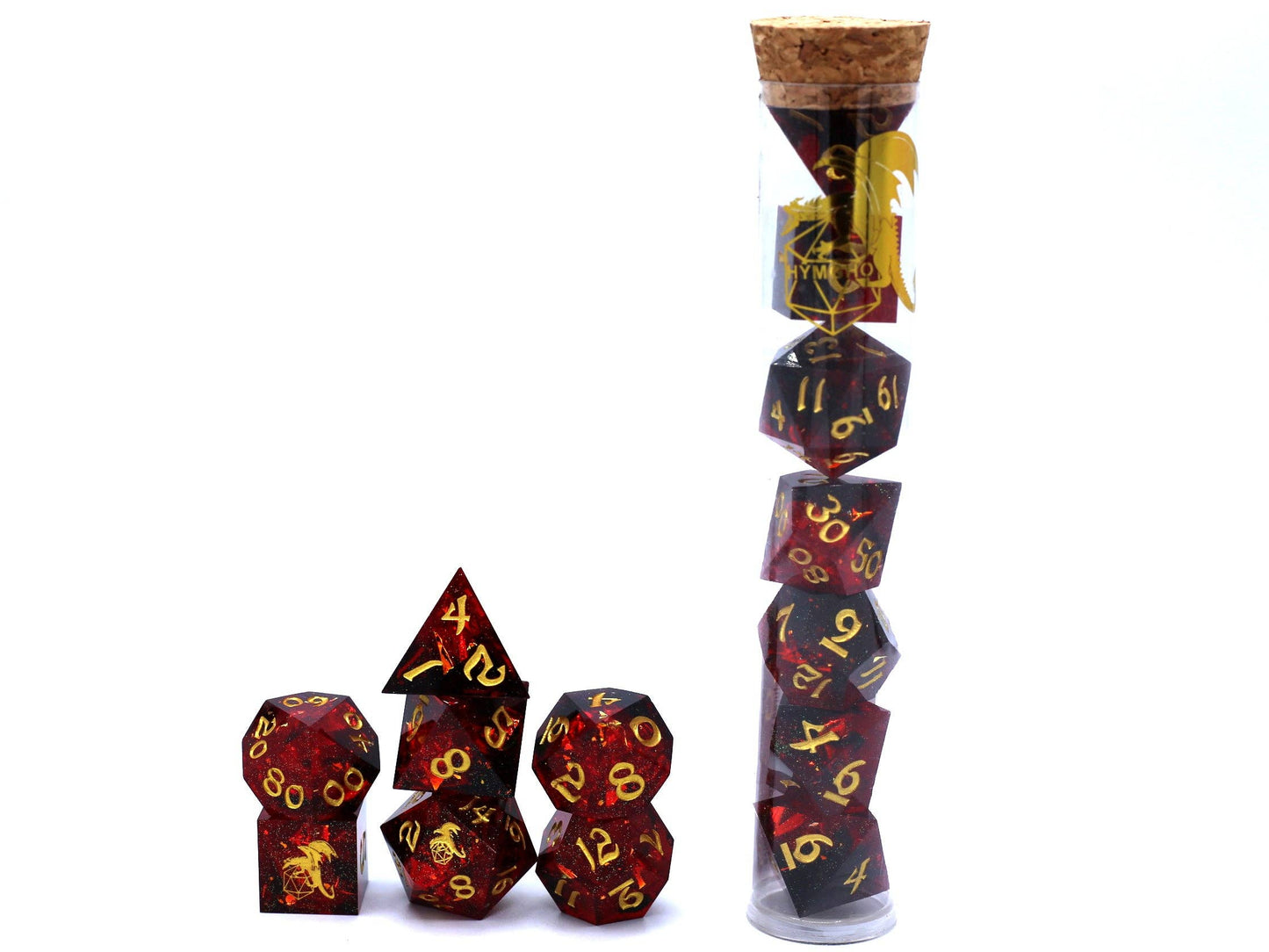 Captured Magic Hand Sanded Sharp Edge Resin Dice Set - Red/Black