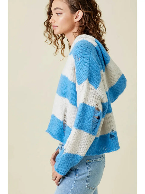 Hoodie - Distressed Sweater Blue Mix
