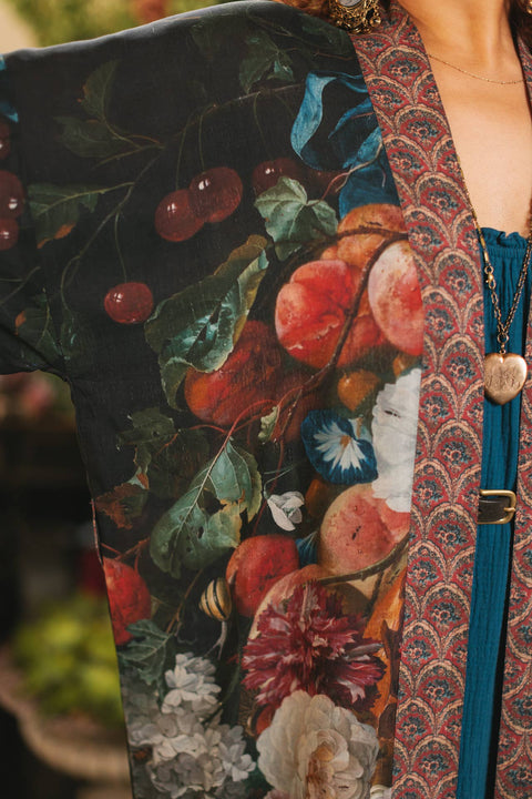 Opera Duster Kimono Robe - Flight of Fancy Hummingbird