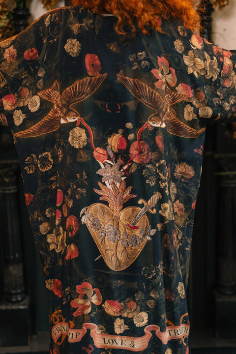 Opera Duster Kimono Robe - Heart of Gold with Sacred Heart