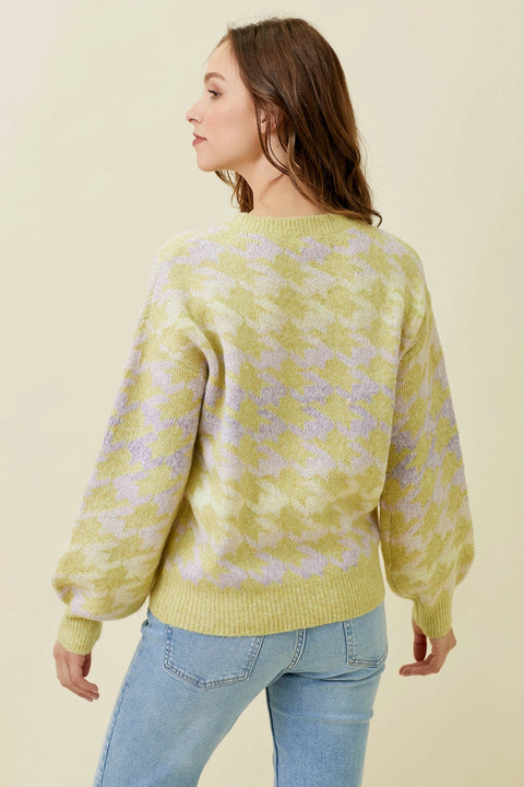Sweater - Houndstooth Pullover Lime