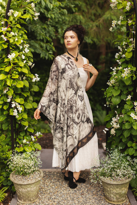 Scarf  - Honey & The Moon with Neutral Floral Print & Bees