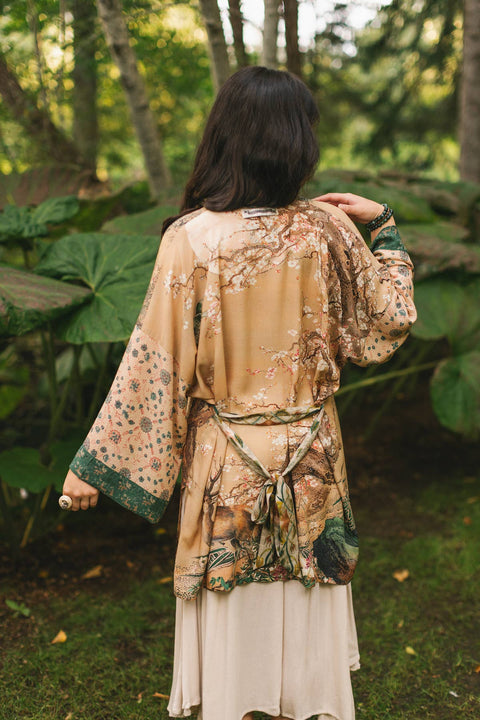 Duster Kimono - Fable Matinée with Deer and Moon, mid-length
