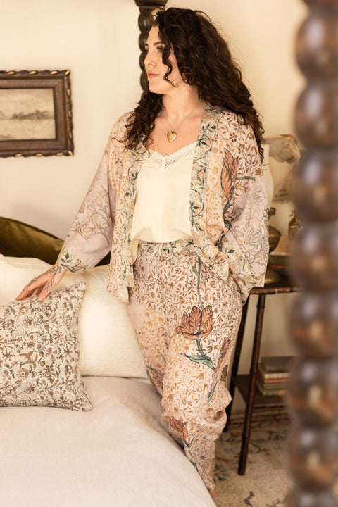 Bamboo Floral Cropped Kimono - Folklore Bird of Peace