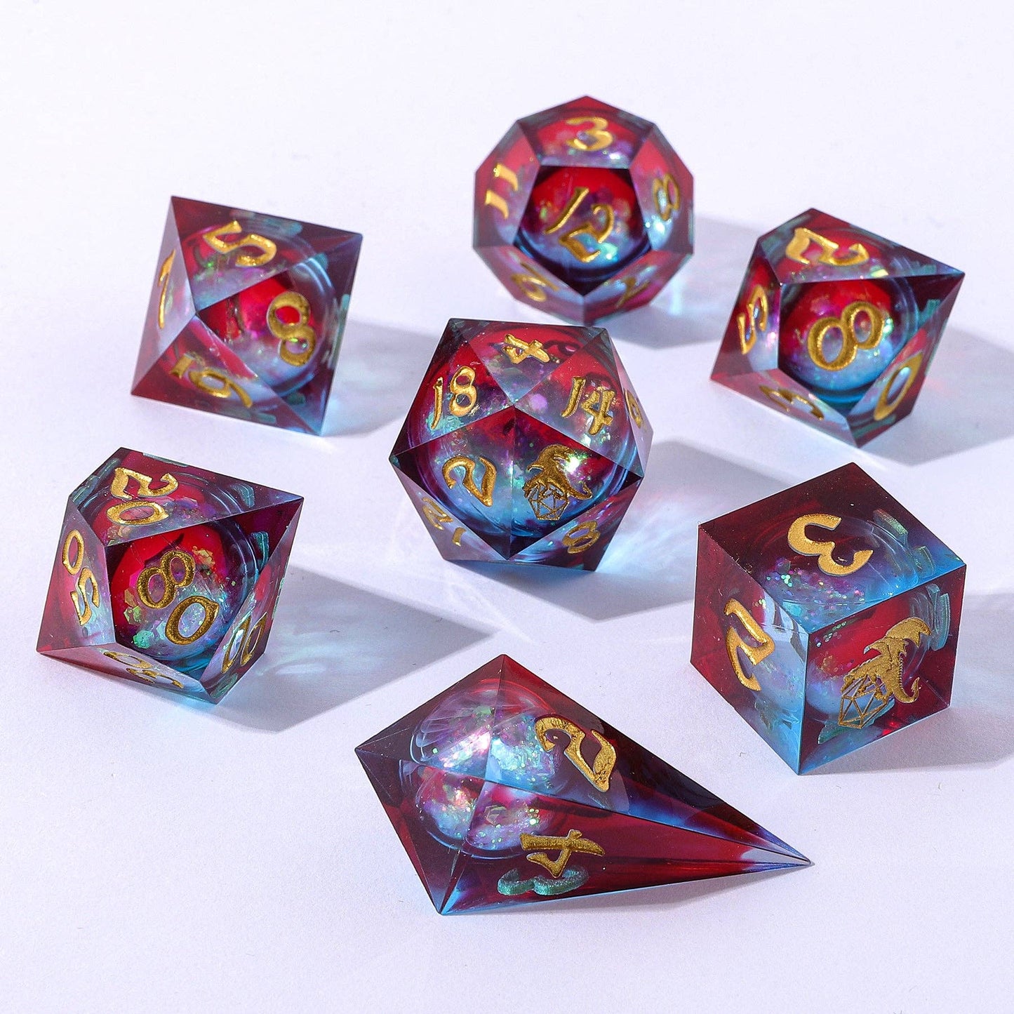 Captured Magic Liquid Core Sharp Edge Resin Dice Set - Elemental Mana