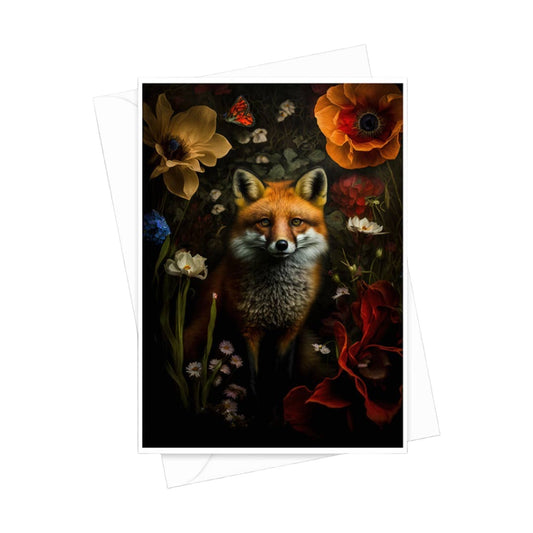 Greeting Card - Red Fox Hiding in Flowers