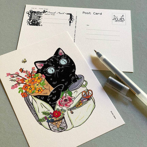 Postcard - Flower Forager Cat