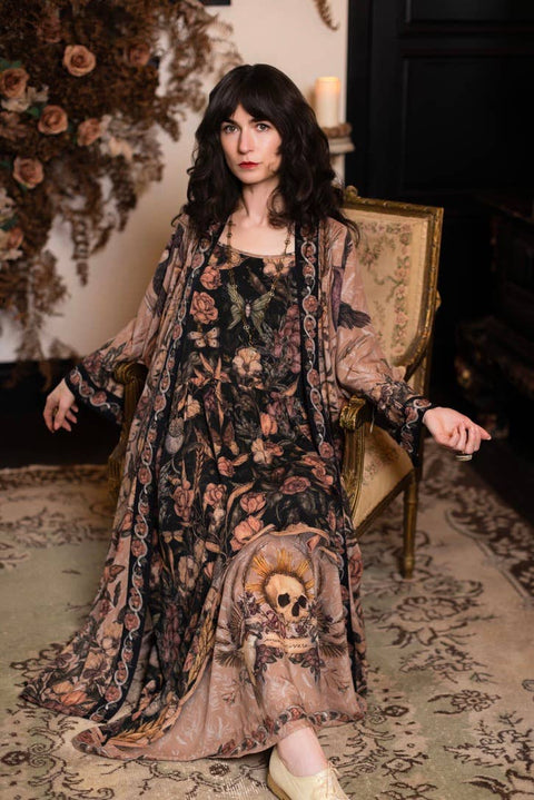 Bohéme Long Maxi Slip Dress - Momento with Starling & Skull
