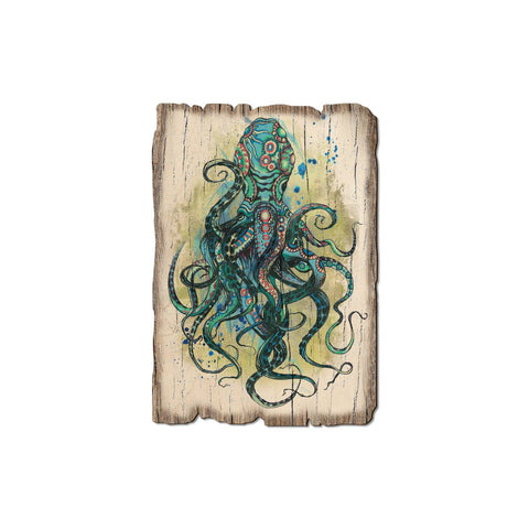 Wood Magnet - Rustic Edge Colorful Blue Octopus