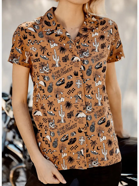 Casual Button-Up Shirt (Women's) - Raise Hell Eat Tacos