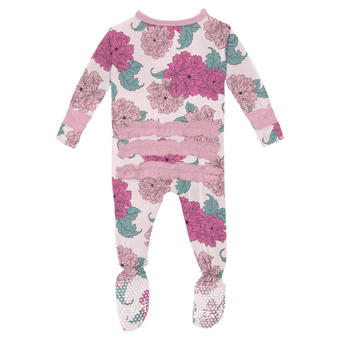 Footie with Layette Ruffles - Shrinking Violet Peonies