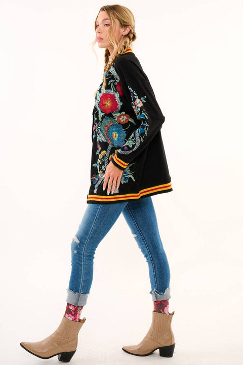 French Terry Cardigan - Hermione Night Floral Embroidery