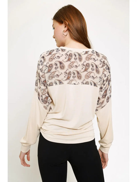 Top - Tie Front Paisley Modal Ivory