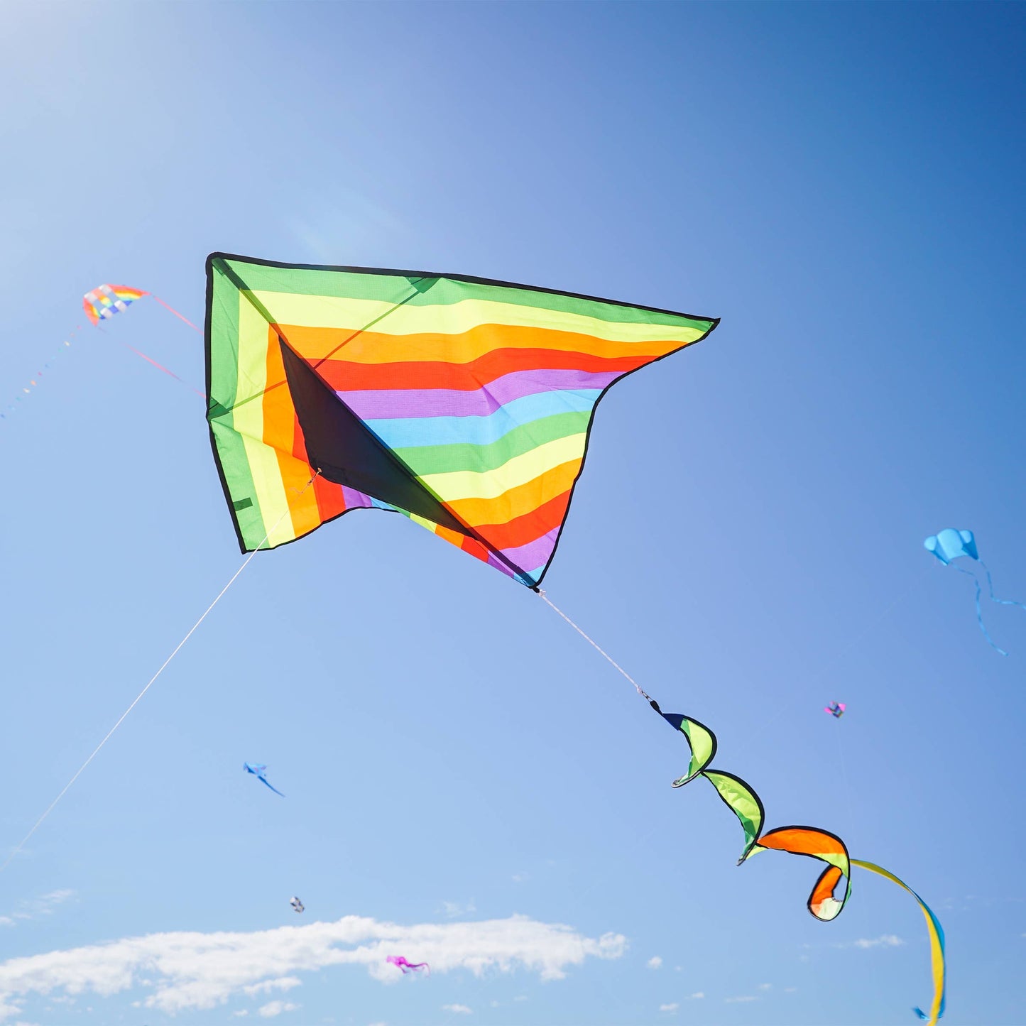 Kite - Rainbow Stripe Delta with Spinning Tail