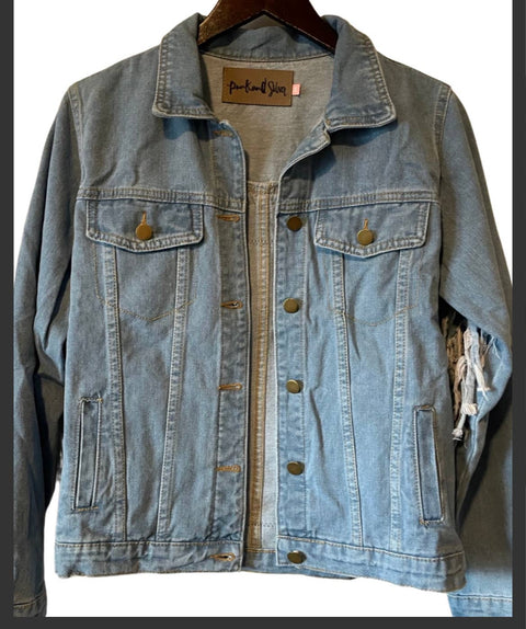 Denim Fringe Jacket - Embellished Embroidered Evil Eye