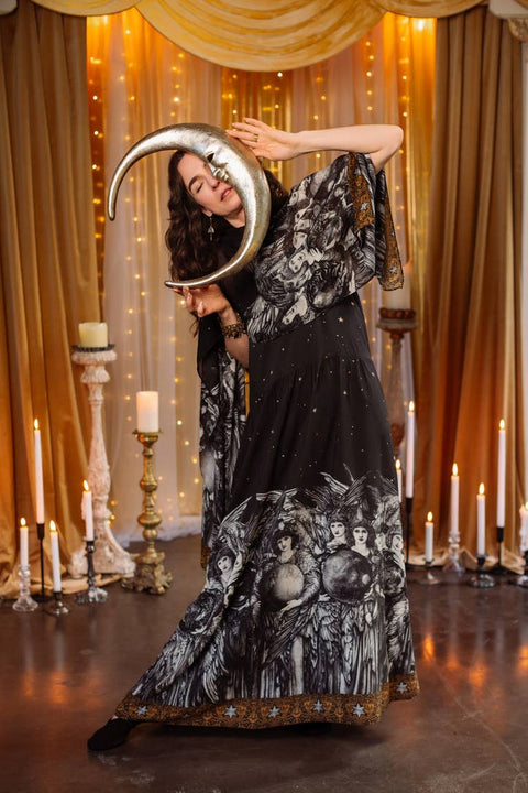 Bohéme Slip Maxi Dress - The Guardians with Angels, Moon & Stars