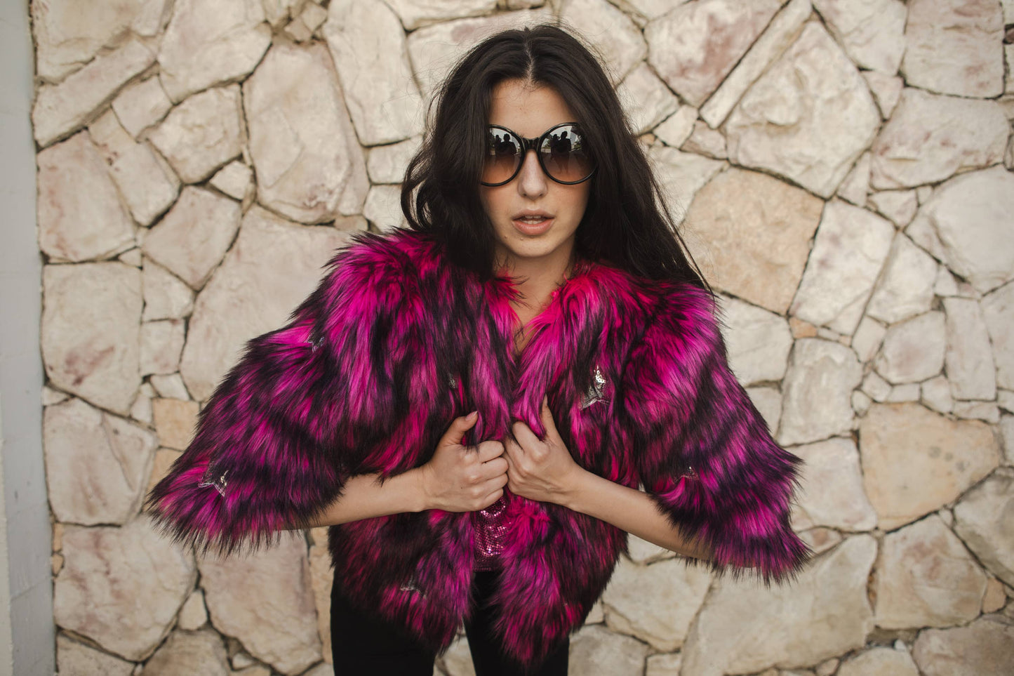 Faux Fur Jacket - Planet Queen in Monster Pink