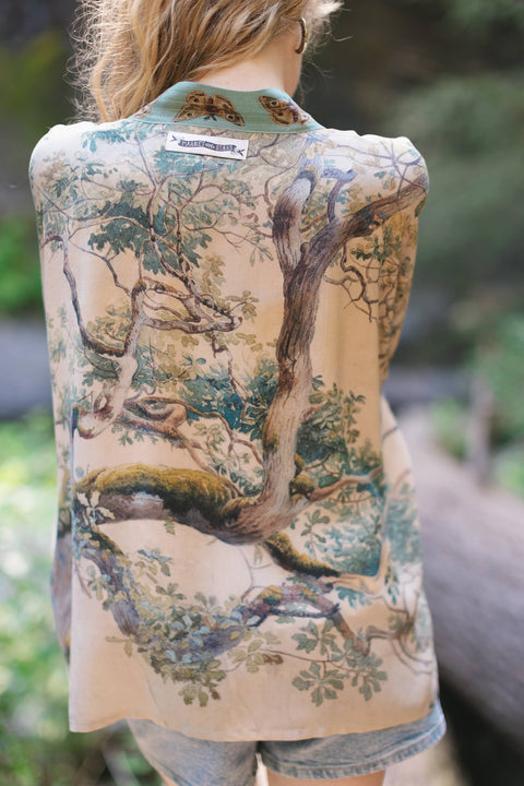 Cropped Bamboo Kimono Cardigan - Earth and Sky Cropped with Tree Print