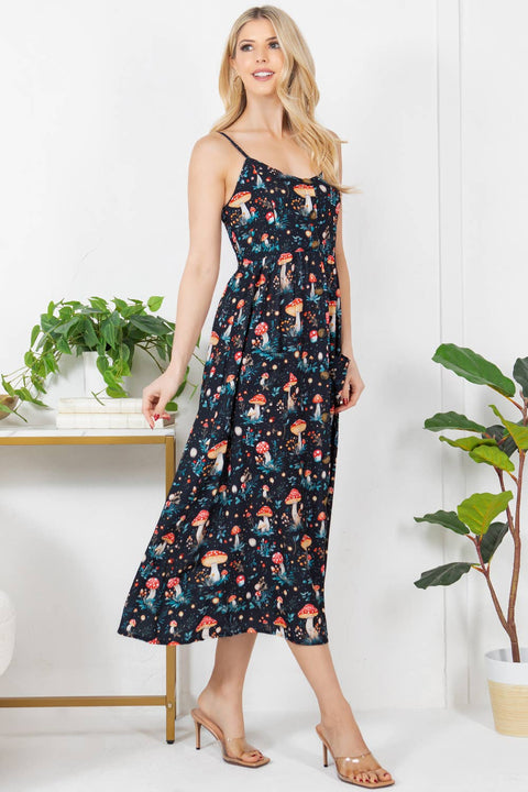 Maxi Dress - Garden of Mushroom Print Cami