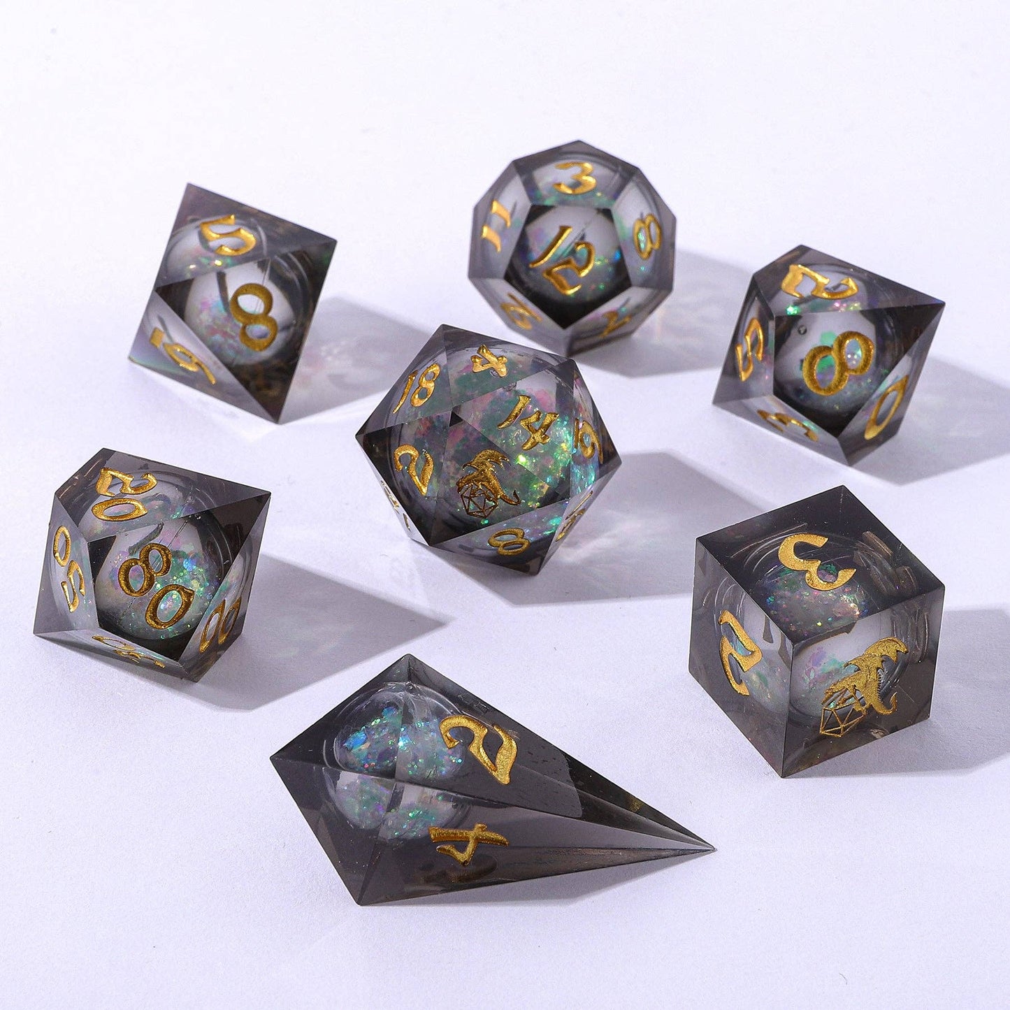 Captured Magic Liquid Core Sharp Edge Resin Dice Set - Cursed Eclipse