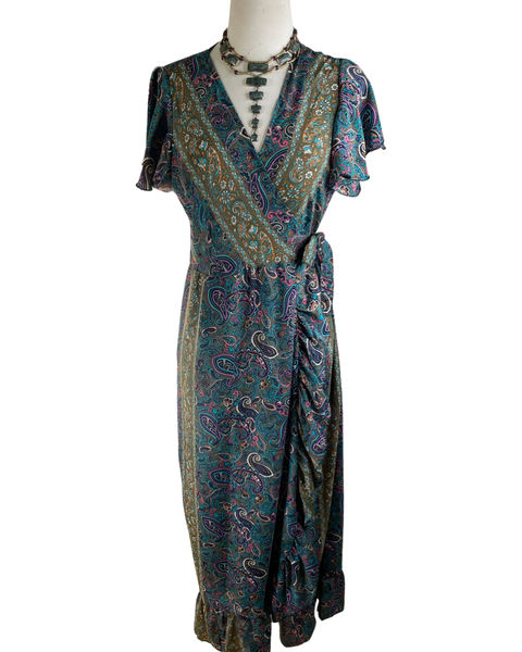 Dress (Silk Adjustable Ruffle Wrap) - Limited Batch (Olive Trim)