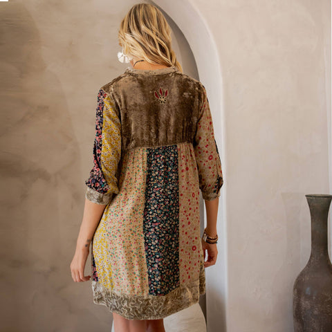 Chic Bohemian Stone-Washed Babydoll Dress - Gravel (Plus Size)