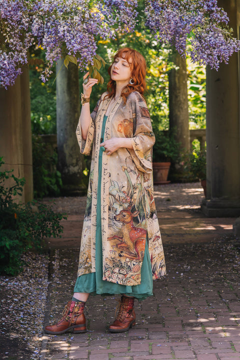 Opera Duster Kimono Robe - Lovelight with Woodland Deer & Swallow