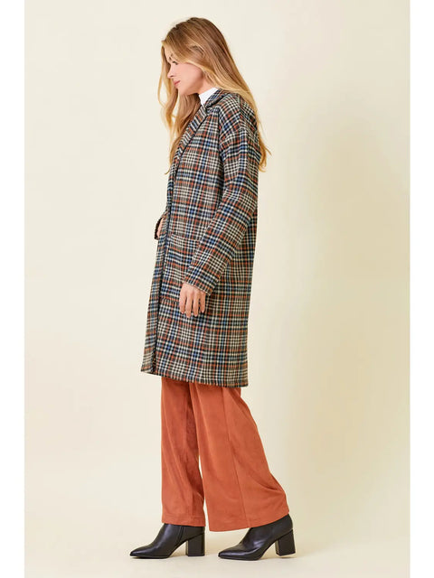 Jacket - Drop Shoulder Plaid Brown Mix