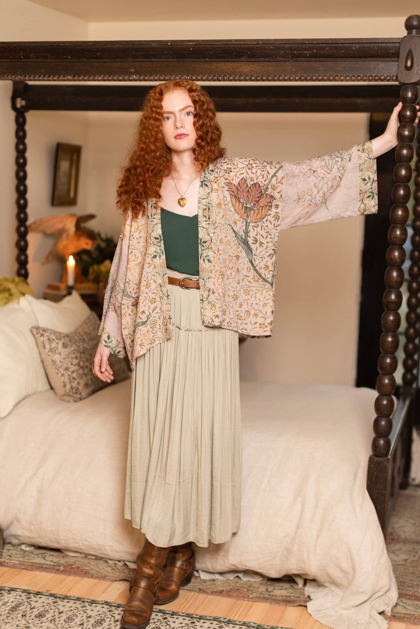 Bamboo Floral Cropped Kimono - Folklore Bird of Peace