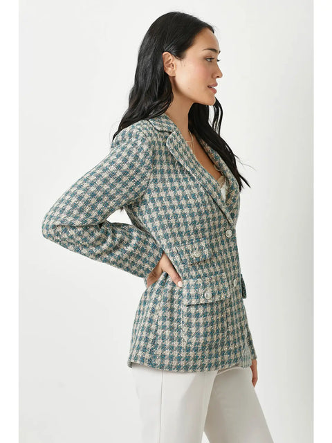 Coat - Houndstooth Double Breasted Blue Mix