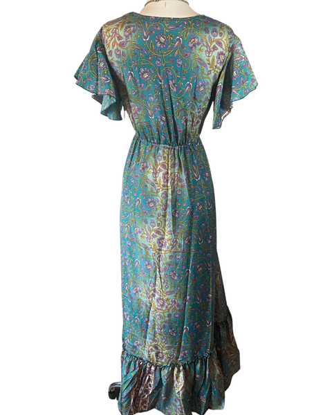 Dress (Silk Maxi Ruffle Butterfly Sleeves) - Ombré Blue