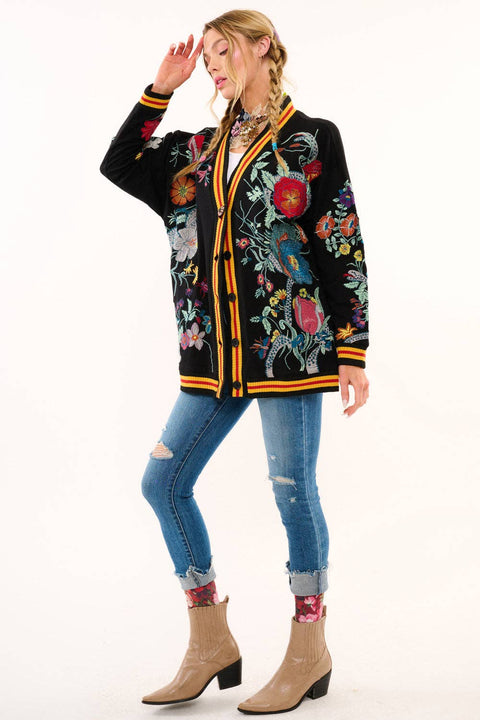 French Terry Cardigan - Hermione Night Floral Embroidery