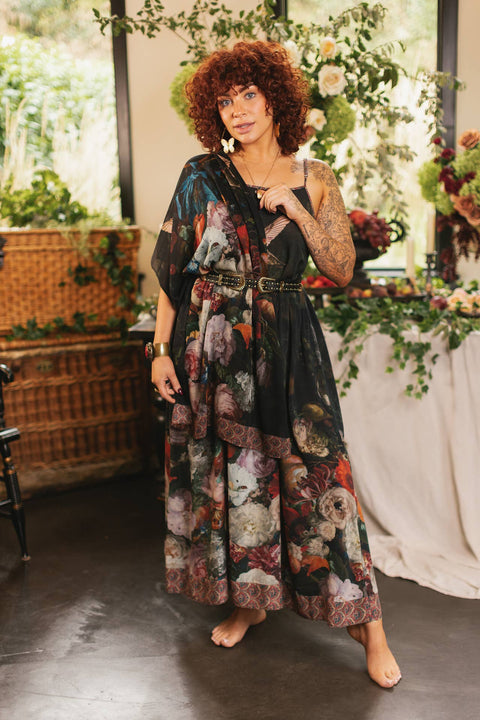 Bohéme Long Maxi Slip Dress - Flight of Fancy with Hummingbirds