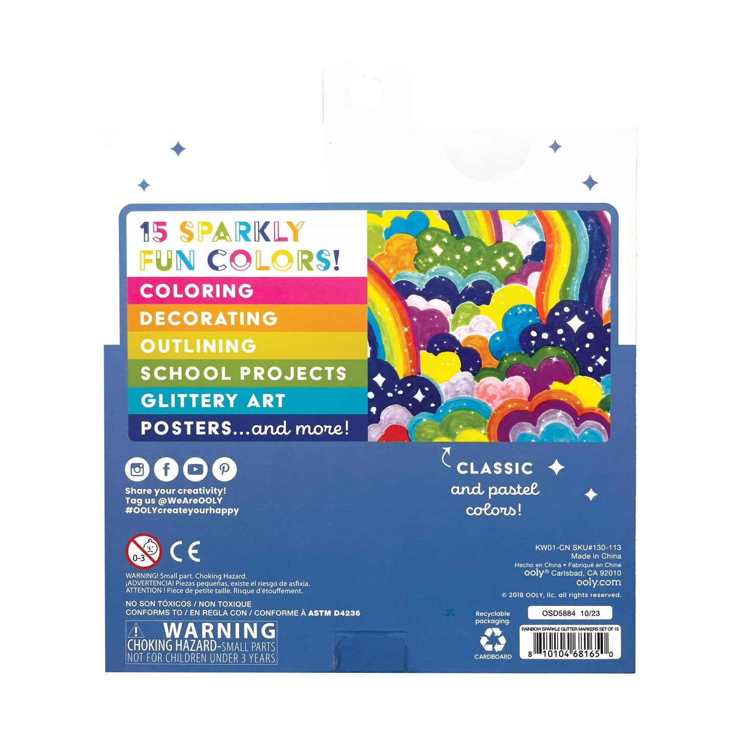 Markers - Rainbow Sparkle Glitter (Set of 15)