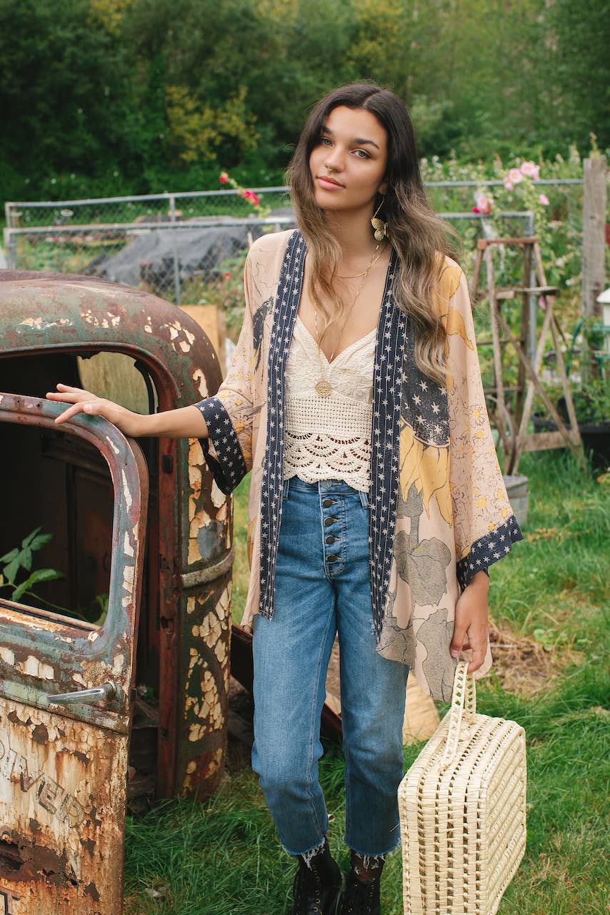 Bamboo Bohemian Kimono Cardigan with Belt - Milk & Honey