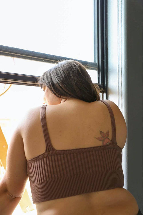 Contour Rib Knit Brami Lounge Top (Plus Size) - Brown