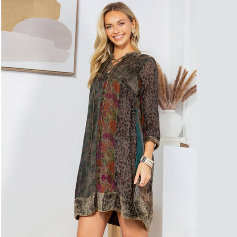 Chic Bohemian Stone-Washed Babydoll Dress - Gravel (Plus Size)